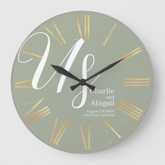 アメリカモダンロマン結婚ツのSage Green ラージ壁時計 (正面)