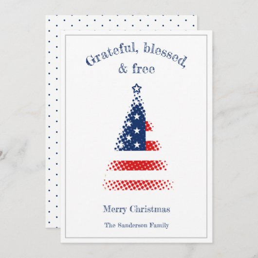アメリカモダン国旗のクリスマスツリー シーズンカード (正面/裏面)