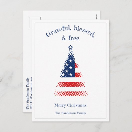 アメリカモダン国旗のクリスマスツリー シーズンポストカード (正面/裏面)