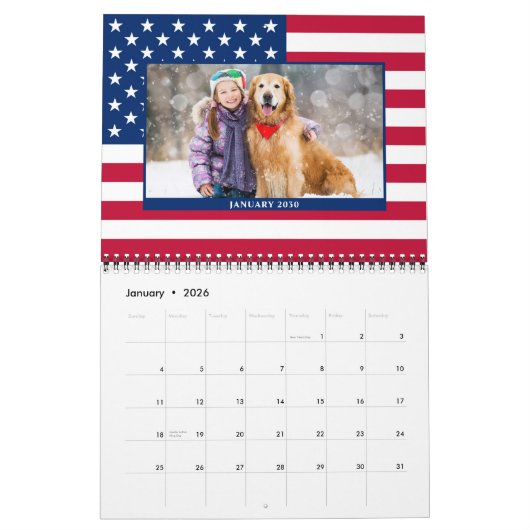 アメリカモダン国旗の愛国的な家族の写真 カレンダー (1月 2026)