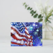 アメリカモダン国旗エレガント赤白青 ポストカード (スタンド正面)