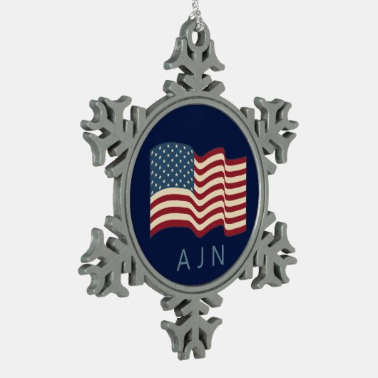 アメリカモノグラムの国旗のクリスマスオーナメント スノーフレークピューターオーナメント (左)