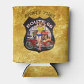 アメリカルート66オートバイと金ゴールドテクスチャ 缶クーラー (正面)