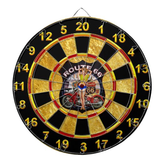 アメリカルート66バイク(金ゴールド背景) ダーツボード (正面)