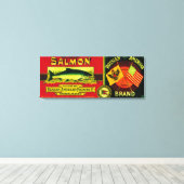 アメリカロシアのサーモン缶ラベル付けカルルク, AK キャンバスプリント (インサイチュ (ウッドフロア))