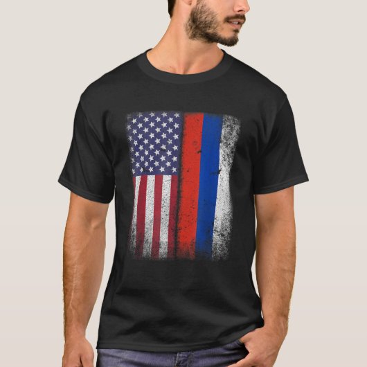 アメリカロシアの国旗Russia Usa America Gift Tシャツ (正面)