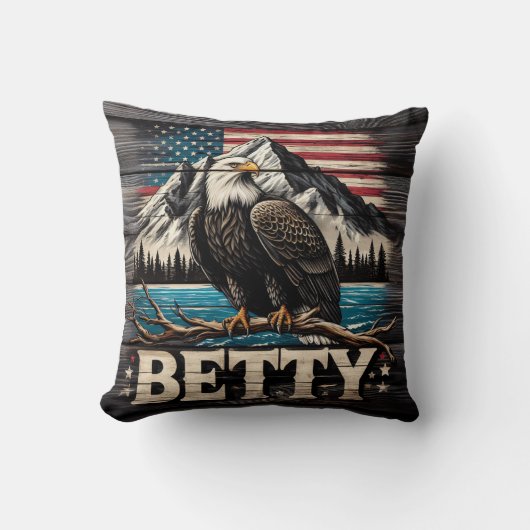 アメリカワシが山と湖の近くに止まった クッション (正面)