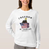 アメリカワシとアメリカ国旗の愛国的なクリスチャンセーター Tシャツ (正面)