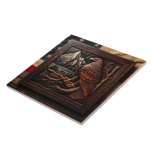 アメリカワシの彫刻（山の背景） タイル (側面)