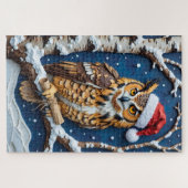 アメリカワシミミズクのクリスマスの巻物を持つ帽子 ジグソーパズル (横)