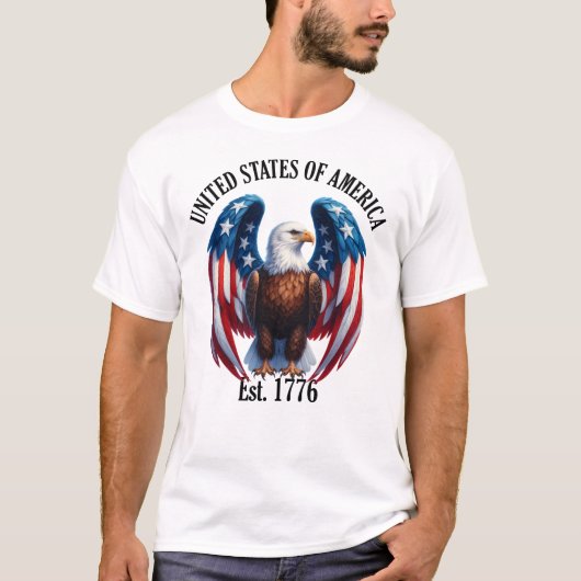 アメリカワシFlag Wings Est付き。1776 Tシャツ (正面)