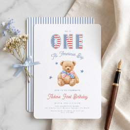 アメリカンな少年 アメリカ独立記念日 お子様の1歳の誕生日 招待状
