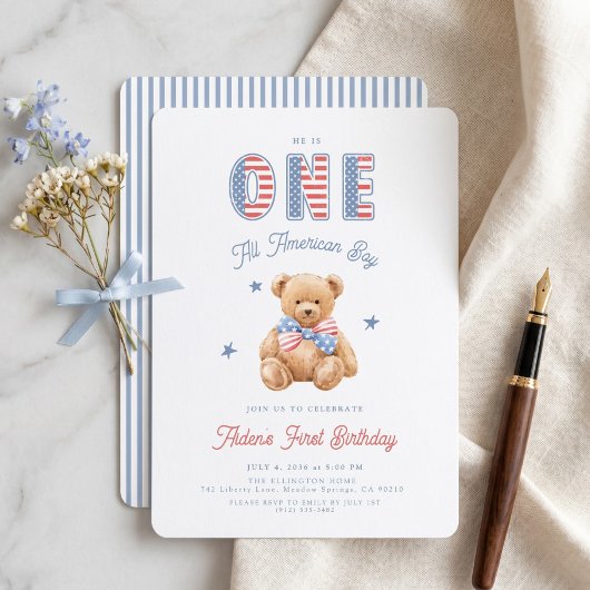 アメリカンな少年 アメリカ独立記念日 お子様の1歳の誕生日 招待状
