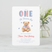 アメリカンな少年 アメリカ独立記念日 お子様の1歳の誕生日 招待状 (スタンド正面)