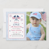 アメリカンな少年 7月4日 誕生日フォト 招待状 (正面)