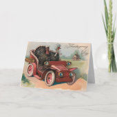 アメリカンな感謝祭の風景 ターキー達が車でお出かけ Vintage Thanksgiving カード (正面)