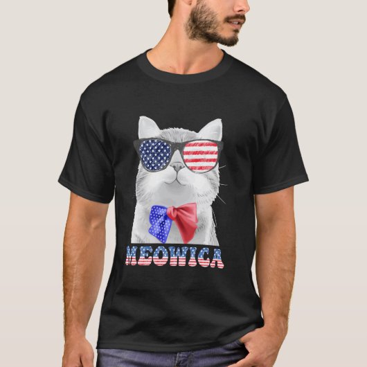 アメリカンな独立記念日の猫サングラス USA アメリカ Tシャツ (正面)