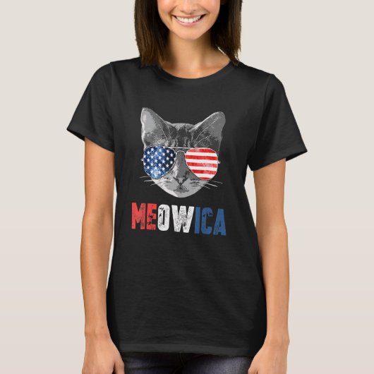 アメリカンな猫の独立記念日 ミャオメリカ メンズ アメリカ国旗 Tシャツ (正面)