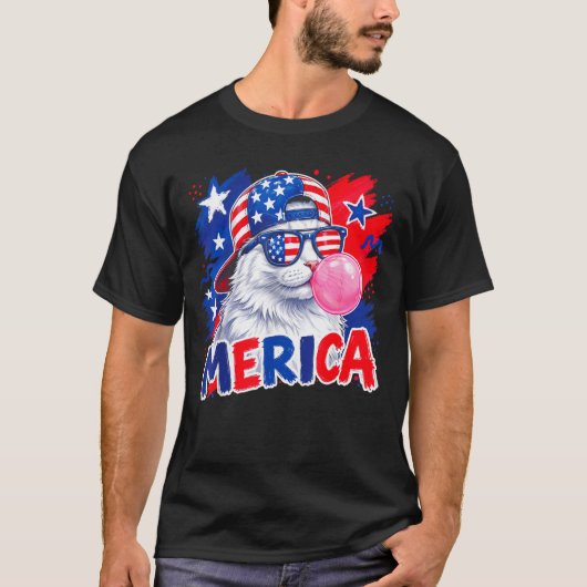 アメリカンな猫の風船ガム 7月4日 Tシャツ (正面)