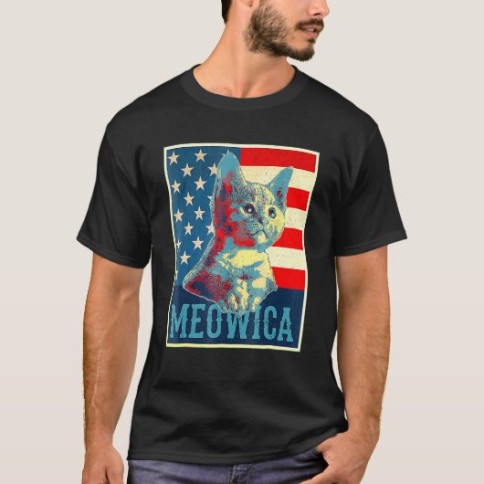 アメリカンな猫 7月4日 メリケン猫 Tシャツ (正面)