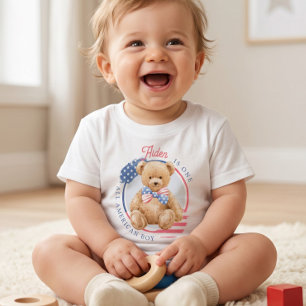 アメリカンな男の子1歳の誕生日 ベビーTシャツ