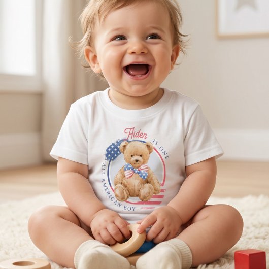 アメリカンな男の子1歳の誕生日 ベビーTシャツ