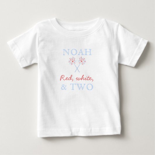 アメリカンな赤白と2歳の誕生日Tシャツ ベビーTシャツ (正面)