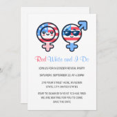 アメリカンな赤白青の4th of July 性別発表パーティー 招待状 (正面/裏面)