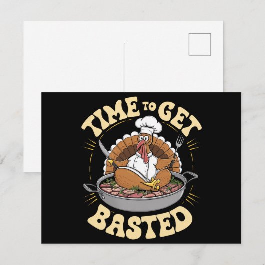 アメリカンな雰囲気満載の七面鳥を焼く楽しい感謝祭 ポストカード (正面/裏面)