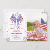 アメリカンな3歳の女の子の誕生日フォトインビテーション 招待状 (正面)
