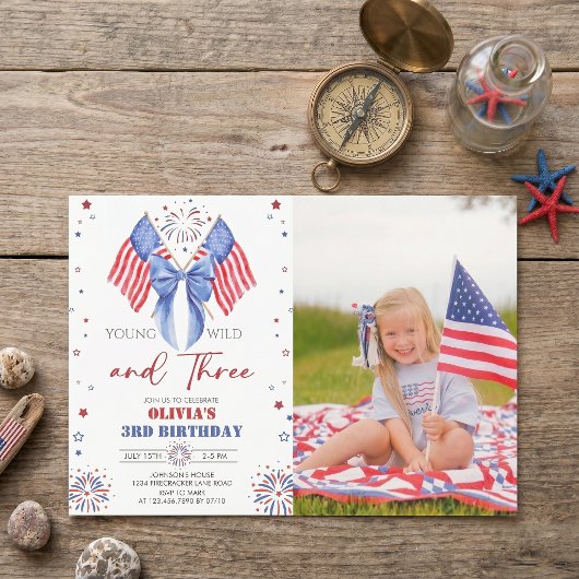 アメリカンな3歳の女の子の誕生日フォトインビテーション 招待状