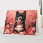 アメリカンアキタとバラ - バレンタインデー カード (正面)