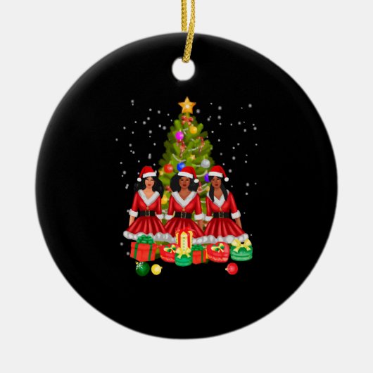 アメリカンアフリカンクリスマスサンタクロース黒人女性 セラミックオーナメント (正面)