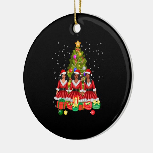 アメリカンアフリカンクリスマスサンタクロース黒人女性 セラミックオーナメント (左)