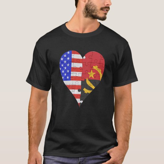 アメリカンアンゴラ国旗のハート Tシャツ (正面)