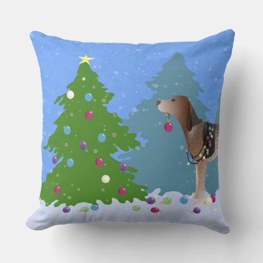 アメリカンイングリッシュコ飾ンハウンドのクリスマス クッション (正面)