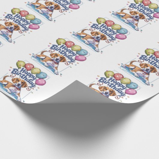 アメリカンイングリッシュフォックスハウンドとバルーン誕生日 ラッピングペーパー (角)