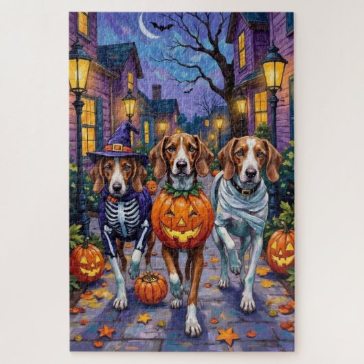 アメリカンイングリッシュフォックスハウンドのハロウィン衣装 ジグソーパズル (縦)