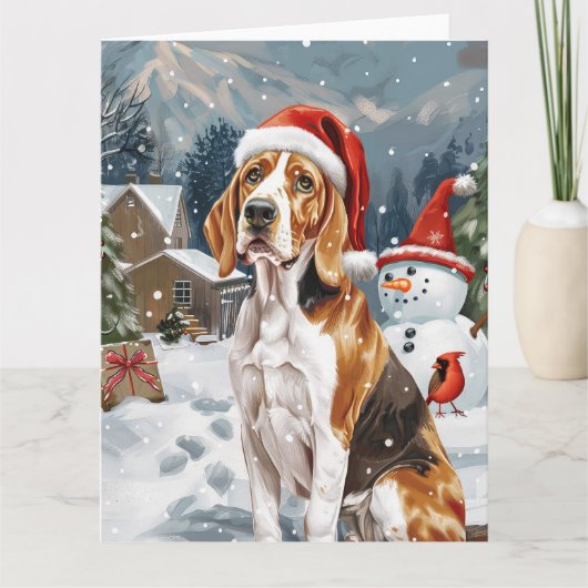 アメリカンイングリッシュフォックスハウンドウィンタークリスマスジョイ カード (正面)
