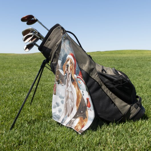 アメリカンイングリッシュフォックスハウンドウィンタークリスマスジョイ ゴルフタオル (グリーン)