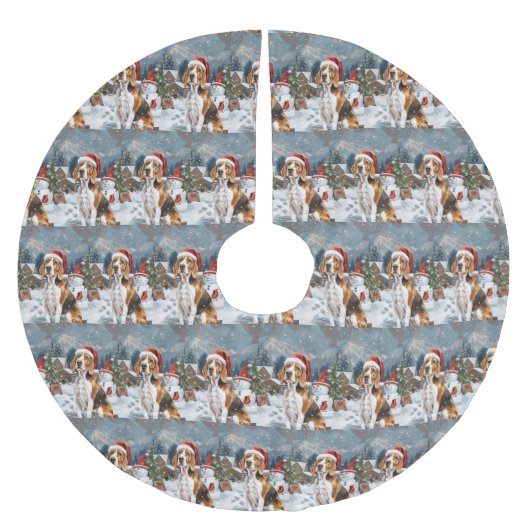 アメリカンイングリッシュフォックスハウンドウィンタークリスマスジョイ ブラッシュドポリエステルツリースカート (正面)