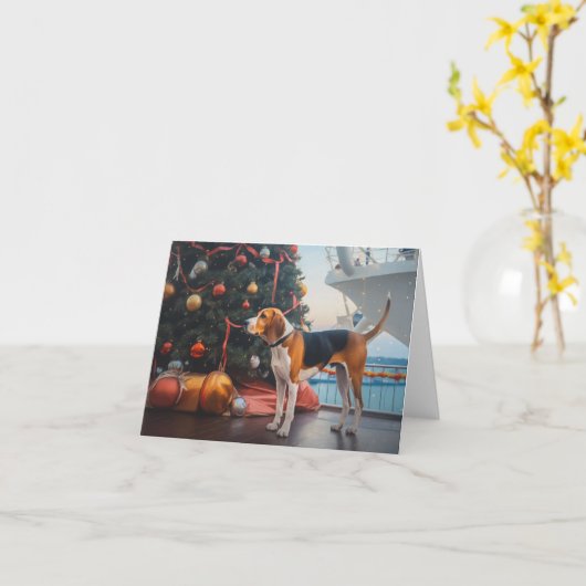 アメリカンイングリッシュフォックスハウンドクリスマスクルーズホリデー カード (黄色い花)