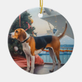 アメリカンイングリッシュフォックスハウンドクリスマスクルーズホリデー セラミックオーナメント (正面)