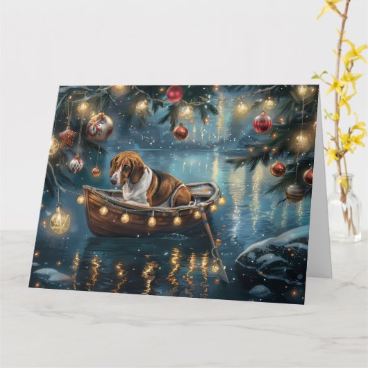 アメリカンイングリッシュフォックスハウンドクリスマスフェスティバル航海 カード (黄色い花)