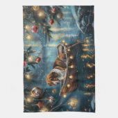 アメリカンイングリッシュフォックスハウンドクリスマスフェスティバル航海 キッチンタオル (縦)