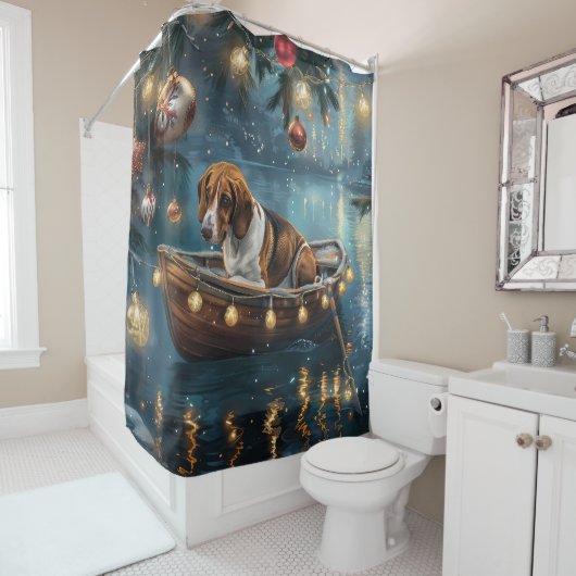 アメリカンイングリッシュフォックスハウンドクリスマスフェスティバル航海 シャワーカーテン (インサイチュ)