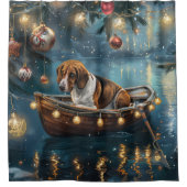 アメリカンイングリッシュフォックスハウンドクリスマスフェスティバル航海 シャワーカーテン (正面)