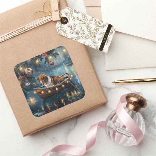 アメリカンイングリッシュフォックスハウンドクリスマスフェスティバル航海 スクエアシール (ギフト)