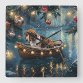 アメリカンイングリッシュフォックスハウンドクリスマスフェスティバル航海 スクエア壁時計 (正面)