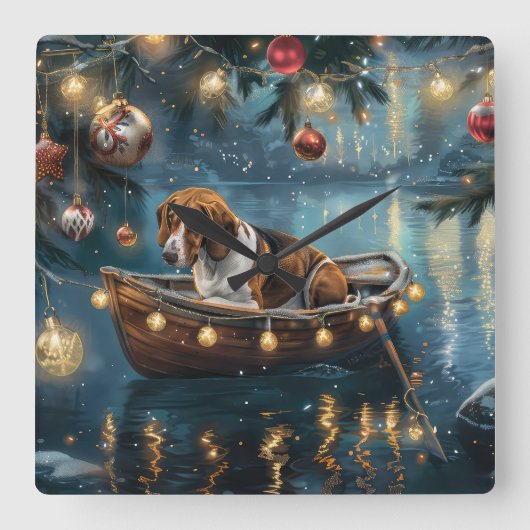 アメリカンイングリッシュフォックスハウンドクリスマスフェスティバル航海 スクエア壁時計 (正面)